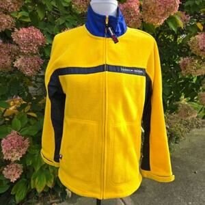 Y2k Tommy Hilfiger Jeans Yellow Jacket Colorblock Fleece Mixed Media size Large